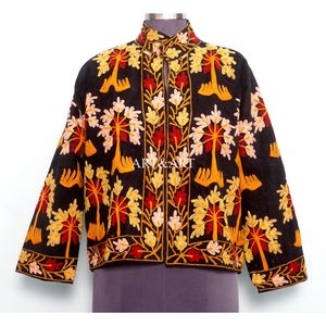 Vintage Floral Embroidery Button Cotrise Jacket Cotton Stripe Lining Handmade Autumn Winter Breathable Eco-Friendly Quick Dry - Product Image 1