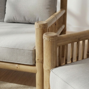 Sillón Moderno con Detalles de Bambú, Minimalista y Ecológico, Silla de Comedor con Cojín de Poliéster y Funda Extraíble, Muebles de Patio para Exteriores - Product Image 4