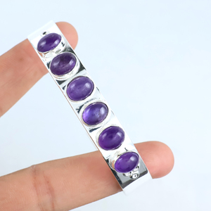 Wholesale Handmade 925 Sterling Silver Plated Natural Amethyst Gemstone Multi <b>Stone</b> Oval Cabochon Statement Cuff Bangle <b>Bracelet</b> - Product Image 4