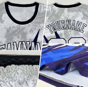 Ensemble de maillots de basket-ball personnalisés imprimés par transfert thermique, unisexe, respirant, débardeur en mesh, short, imprimé géométrique sur le devant, polyester/coton - Product Image 4