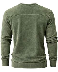 Sudadera Henley de Manga Larga para Hombre, Personalizada, con Lavado Ácido, Verde, Estilo Casual con Botones y Bolsillos, para Invierno, de Algodón, Corte Ajustado - Product Image 2