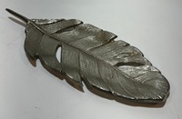 Plateau décoratif en aluminium moulé argenté fait main, motif feuille de figuier, bol central profond, pour salon, hôtel, table, vente en gros