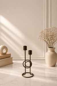 Dual Ring Brass <b>Candlestick</b> Holder with Red and <b>Black</b> Heart Taper Candles for Valentine's Day Home Decoration - Product Image 2