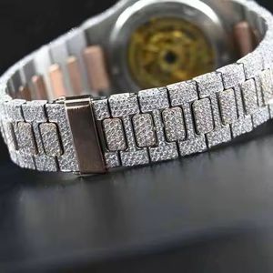 Reloj de Lujo con Diamantes Pavé y Esqueleto, Mecánico, Chapado en Oro Blanco, Diseño Único, Regalo Perfecto Para - Product Image 5