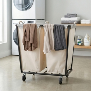 Modern Oxford Fabric <b>Laundry</b> Cart with Wheels Large Capacity Household <b>Storage</b> Basket for Clothes <b>Organization</b> - Product Image 3
