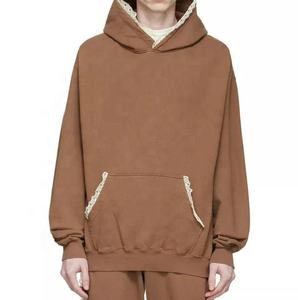 Sudadera con capucha de gran tamaño para hombre personalizada con detalle de ganchillo sudadera de chándal de invierno técnica teñida lisa - Product Image 1