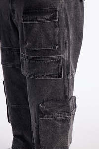 Pantalones Cargo de Mezclilla Lavada para Hombre, Algodón de Peso Medio, Corte Holgado, Color Sólido, Estilo Otoñal - Product Image 3