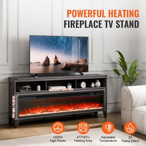 Mobile TV Moderno da 80 Pollici con Caminetto e Spazio per Dispositivi Multimediali, Consolle Angolare Stile Industriale da 60 Pollici con Cassetti e Armadietti - Product Image 2