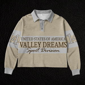 Chemise de rugby en coton lourd 320 GSM avec empiècements rayés camouflage, logo imprimé robuste et vieilli, toucher premium. Chemises polo de rugby. - Product Image 2