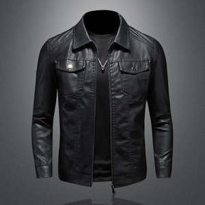 Wholesale Plus Size Unisex Motorcycle Slim Fit Pu Leather <b>Jacket</b> with Zipper <b>Thin</b> Vintage Front Logo - Product Image 2