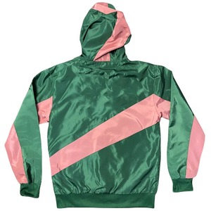 Veste en satin à capuche pour homme, color-block, rayures diagonales vert-rose, décontractée, pour l'automne - Product Image 2