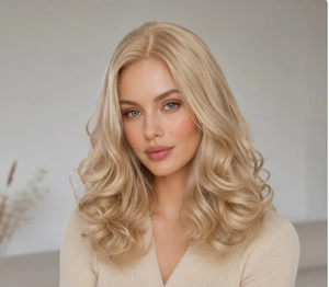 Peluca Lacia Rubia Platino de Precio de Fábrica, Corte Desgastado en Capas, Pelucas Sintéticas con Encaje Frontal, Línea de Cabello Natural, Alta Densidad - Product Image 2