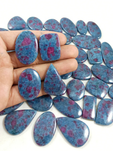Natural <b>Ruby</b> Kyanite Premium Oval Cut Blue Red Loose Gemstone Cabochon for Jewelry Making Mix Shape Size 20-40MM - Product Image 2