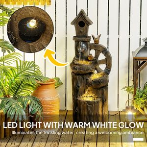 Fontana da Esterno 2 in 1 con Luci LED, Pompa, Casetta per Uccelli e Cascata su Tronco d'Albero, Prodotto Durevole per Fontane da Esterno - Product Image 5
