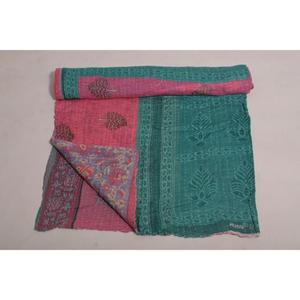 Lavinas Vintage Floral Indian Kantha <b>Quilt</b> Handmade Cotton <b>Throw</b> Eco Friendly Boho Reversible Bedspread Decor All-Season - Product Image 1