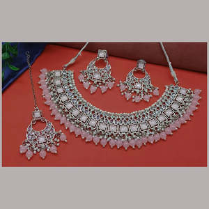 Silver Plated Fashion Jewelry <b>Set</b> with <b>Crystal</b> Stone Pearl Beads Necklace - Product Image 1