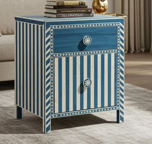 Elegant blue shell bedroom furniture featuring a handcrafted two <b>drawer</b> <b>small</b> storage cabinet structure Capiz nightstand - Product Image 2