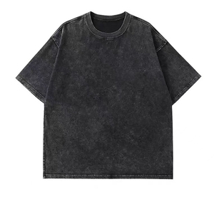 เสื้อยืดเดนิมโอเวอร์ไซส์ผู้ชาย แขนสั้น คอกลม ผ้าฝ้ายฟอก สไตล์ลำลอง สีพื้น ทรงบ็อกซ์ฟิต - Product Image 1