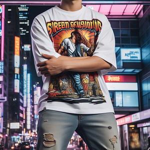 Custom t Shirt Men's 100% Cotton <b>Tshirt</b> Luxury Quality Rib O-neck Blank Drop Shoulder 100% cotton T-shirt for men loose fit - Product Image 2