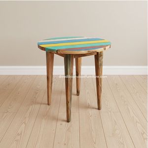 Mesa de Centro Artesanal de Diseño Redondo con Ranura, Madera de Barco Reciclada, Color Natural, para Interiores y Exteriores, Muebles para Hogar y Jardín - Product Image 3