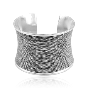 925 Sterling <b>Silver</b> Wide Woven <b>Cuff</b> <b>Bracelet</b> – Oxidized Boho Textured Kada - Product Image 1