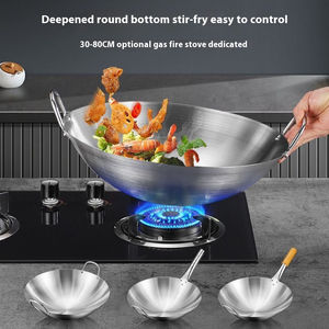 Wok de Fondo Redondo de Gran Diámetro, Acero Inoxidable Resistente a Altas Temperaturas, Capacidad de 20L, Mango de Madera, Apto para Lavavajillas - Product Image 3