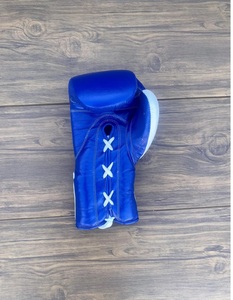 Custom Made Blue and White No Boxing No Life Real Cowhide Leather Lightweight Full Finger Breathable Boxing <b>Gloves</b> Lace-Up - Product Image 5