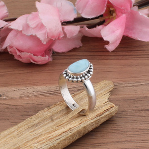 Vente en gros de bijoux en argent sterling 925 avec sertissage en turquoise bleu naturel classique, pierre précieuse de la République dominicaine, taille brillante - Product Image 2