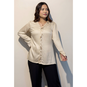 Chemise en coton Giza beige de qualité supérieure pour femmes, élégante, pour le travail ou les occasions décontractées, vente en gros OEM pour femmes - Product Image 3