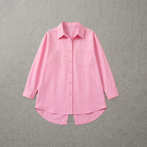 Camisa de mujer personalizada con espalda abierta y botones, camisa de algodón extragrande para mujer, blusa con detalle de espalda abierta, manga larga, cuello vuelto. - Product Image 3