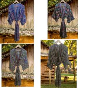 Robe Kimono en Soie Tissée à Motifs Floraux pour Femme, Élégante, Style Bohème, Cache-Maillot, Manches Larges, Ceinture Ajustable, Infroissable, Respirante, Usage Quotidien - Product Image 5