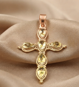 925 Sterling Silver Natural Citrine Cross Pendant Handmade Vintage Religious Jewelry Rose Gold Yellow Gold Plated Unisex Gift - Product Image 6