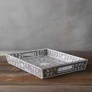 Elegant Handmade Floral Bone Inlay Serving <b>Storage</b> <b>Trays</b> For Wedding Festive Parties Events Trendy Serving Dishes Tabletop Decor - Product Image 1