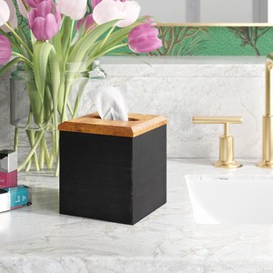 Modern Charcoal Grey Ribbed Square Tissue <b>Box</b> Cover For Bathroom <b>Vanity</b> Elegant Dark Grey Grooved Facial Tissue Holder - Product Image 2