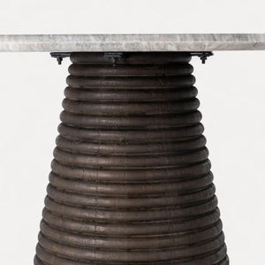 Luxury <b>4</b>-Seater <b>Round</b> <b>White</b> Marble With Solid Mango Wood Pedestal Base <b>Dining</b> <b>Table</b> <b>For</b> Modern Kitchen Home Villa <b>Dining</b> <b>Table</b> - Product Image 3