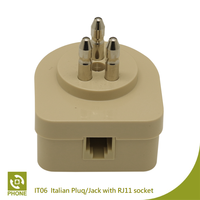 Adaptateur de téléphone et de télécopieur italien, prise RJ11, matériau ABS, couleur ivoire, certifié ROHS, équipement de télécommunication IT06, sac PE