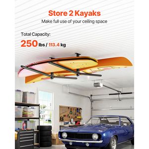 Support de rangement robuste et réglable pour 2 kayaks, fixation au plafond pour garage, étagères de garage suspendues pouvant supporter 250 lb - Product Image 2