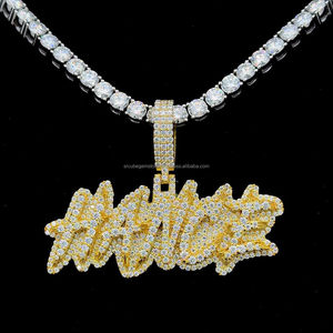 สร้อยคอเงินจี้ฮิปฮอป925เงินขนาดพอดีสร้อยเริ่มต้นจี้ตัวอักษร VVS Moissanite ที่กำหนดเอง