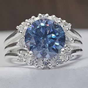 Anillos de piedras preciosas de moissanita originales con revestimiento azul de corte de moda Plata de Ley 925 Ajuste de bisel de excelente calidad para fiestas - Product Image 6