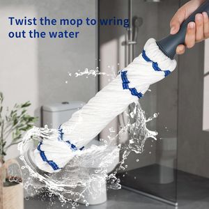 Mop in cotone auto-strizzante con 2 testine riutilizzabili, per pulizia a secco e a umido di cucina, bagno e pavimenti in legno, design rotante, dettagli in vinile - Product Image 3
