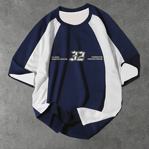 Men's Black <b>White</b> Contrast Short Sleeve T-Shirt Front Letter Print O-Neck Casual Streetwear Breathable Polyester/Cotton Jersey - Product Image 3
