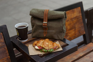Bolsa de Almuerzo Multifuncional de Lona y Cuero de Alta Calidad para 2 Personas, Bolsa Térmica Portátil y Elegante para el Trabajo, la Escuela y Viajes - Product Image 3