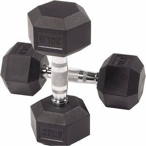Haltères hexagonaux de 20 lb en paires ou individuels pour l'entraînement à domicile, haltères hexagonaux avec poignée en métal recouverte de caoutchouc - Product Image 1