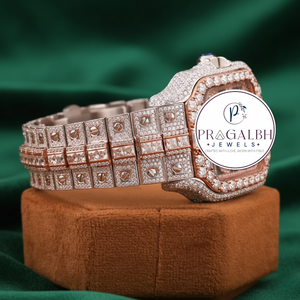 นาฬิกาเพชรหรู Pragalbh Jewels ประดับเพชรแบบ Iced Out Pavé ควอตซ์ มอยส์ซาไนต์ ตัวเรือนสแตนเลส สำหรับผู้ชายและผู้หญิง - Product Image 4