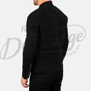 Chaqueta de cuero de gamuza negra para hombre, piel de oveja auténtica, corte ajustado, estilo casual para otoño e invierno, tipo bomber, con cierre de cremallera. - Product Image 2