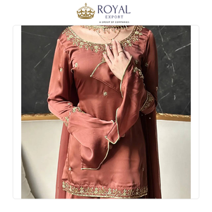 Colección de Trajes Sharara de Alta Costura con Bordado de Lentejuelas, en Seda Crepé Natural, de Última Tendencia y la Mejor Calidad - Product Image 3