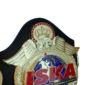 Cinturón de Campeonato ISKA con Corona y Alas, Cinturón de Título de Cuero Negro de Primera Calidad para Kickboxing y Deportes - Product Image 4