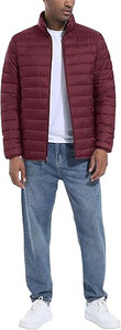 <b>Men's</b> Maroon Lightweight <b>Canvas</b> Puffer <b>Jacket</b> Stand Collar Zipper Closure Windproof Casual Winter Wear Solid Color Slim Front - Product Image 3