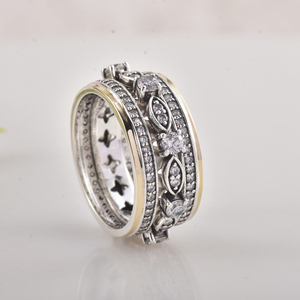 9KT Gold and 925 sterling silver <b>ring</b> Tone CZ <b>Statement</b> <b>Ring</b> for Women Vintage Pave Wedding Band Fashion Jewelry trendy <b>ring</b> - Product Image 3