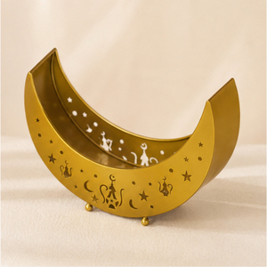Wholesale Luxury <b>Gold</b> Iron Crescent Moon Shaped Ramadan <b>Serving</b> <b>Tray</b> Hollow Out Metal Eid Mubarak Dessert Food Platter - Product Image 1
